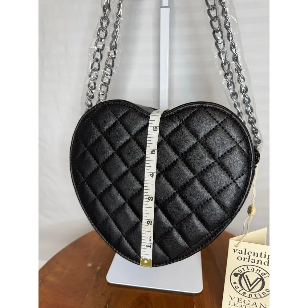 Valentino Orlandi Heart Crossbody MSRP $139 NWT Black Quilted Vegan Leather